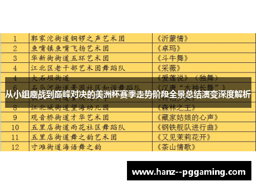从小组鏖战到巅峰对决的美洲杯赛季走势阶段全景总结演变深度解析